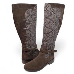 Napoleoni Yarn Embroidered Web Pattern Suede Boots Women's Tall Knee High 7